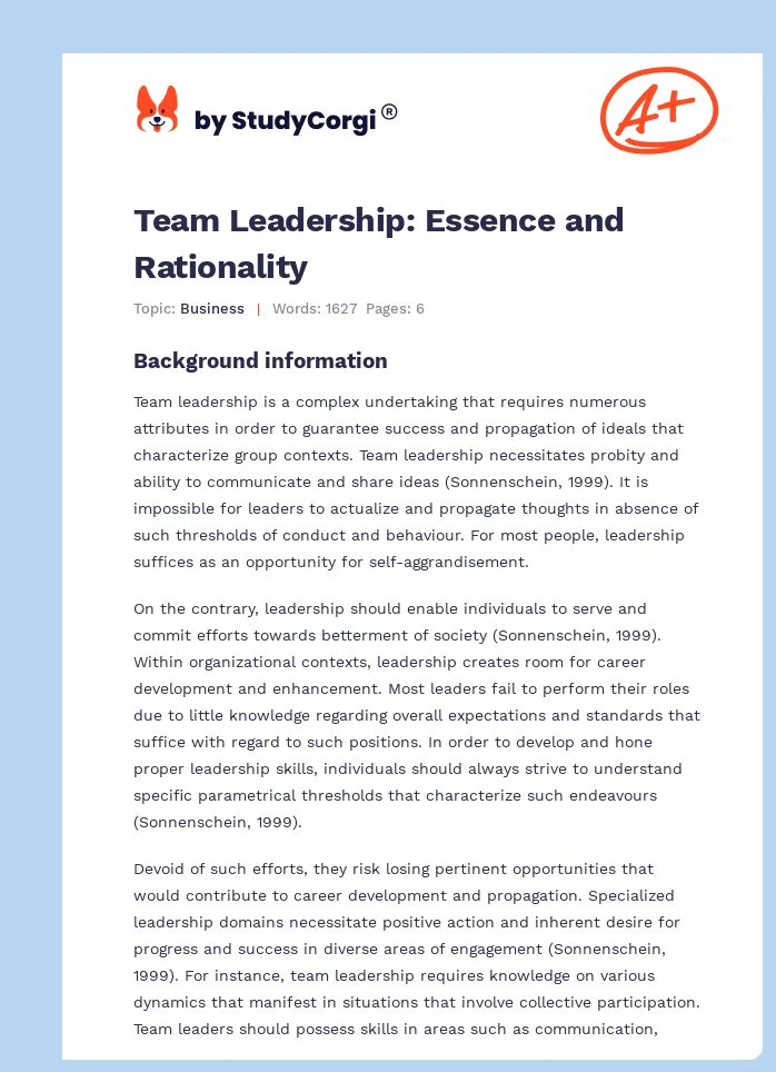 Team Leadership: Essence and Rationality. Page 1