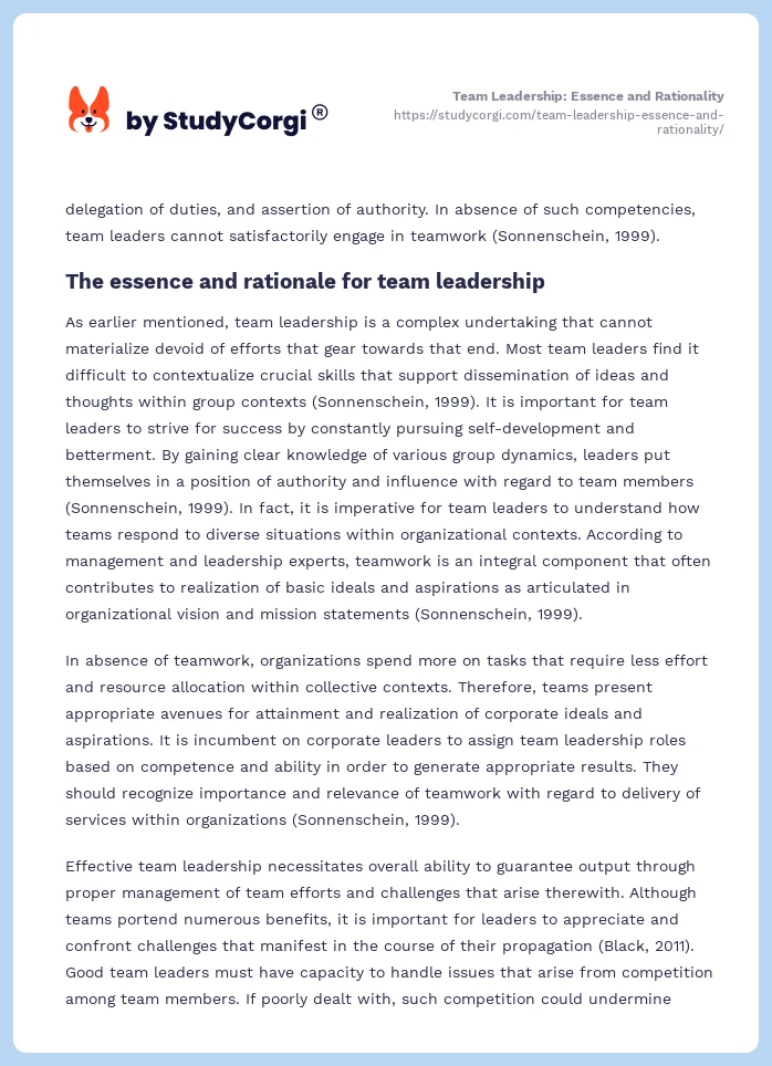 Team Leadership: Essence and Rationality. Page 2