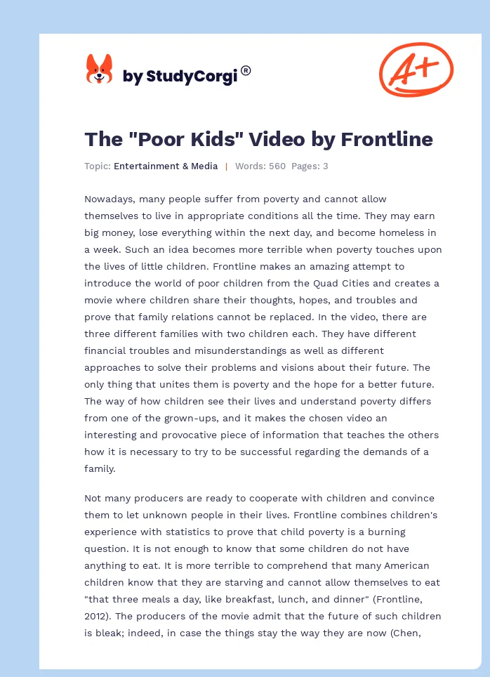 The "Poor Kids" Video by Frontline. Page 1