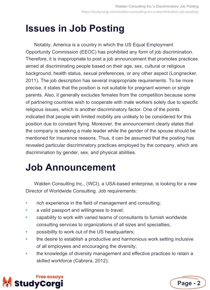 Walden Consulting Inc.'s Discriminatory Job Posting. Page 2