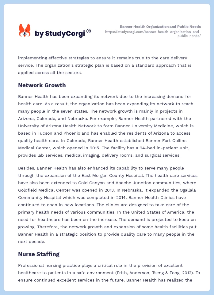 Banner Health Organization and Public Needs. Page 2