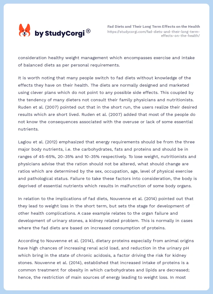 Fad Diets and Their Long Term Effects on the Health. Page 2