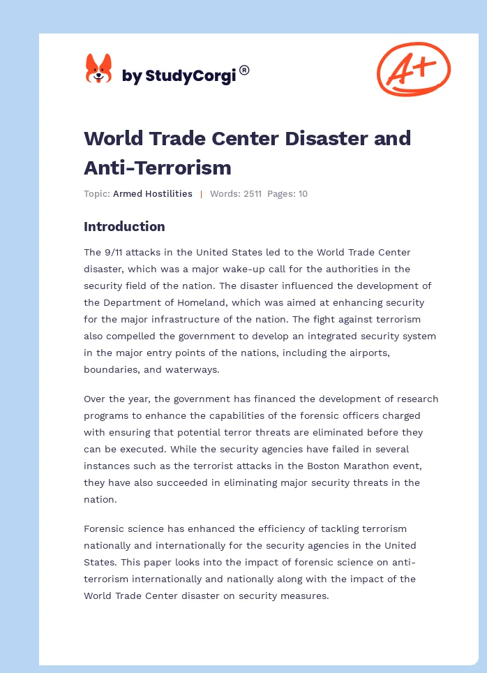World Trade Center Disaster and Anti-Terrorism. Page 1