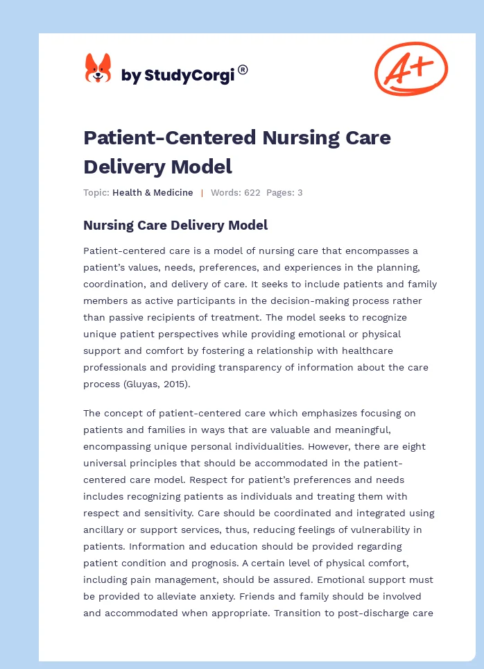 Patient-Centered Nursing Care Delivery Model. Page 1