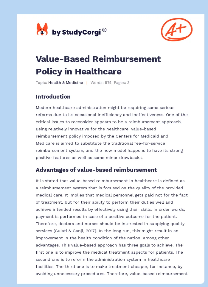 Value-Based Reimbursement Policy in Healthcare. Page 1