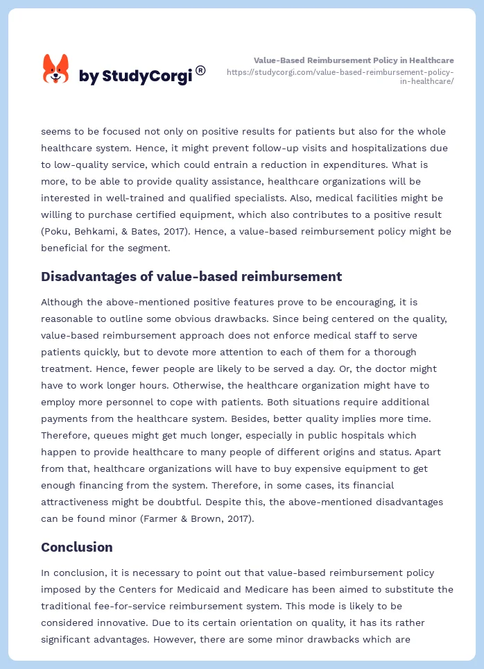 Value-Based Reimbursement Policy in Healthcare. Page 2
