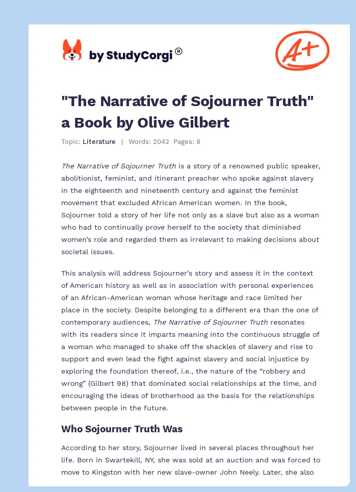 "The Narrative of Sojourner Truth" a Book by Olive Gilbert. Page 1