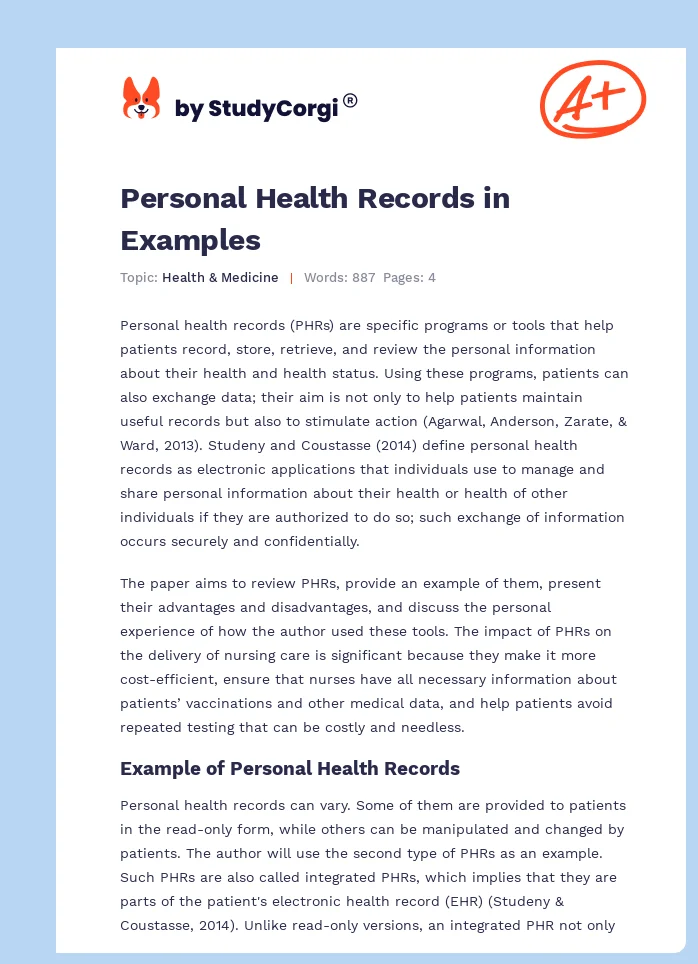 Personal Health Records in Examples. Page 1
