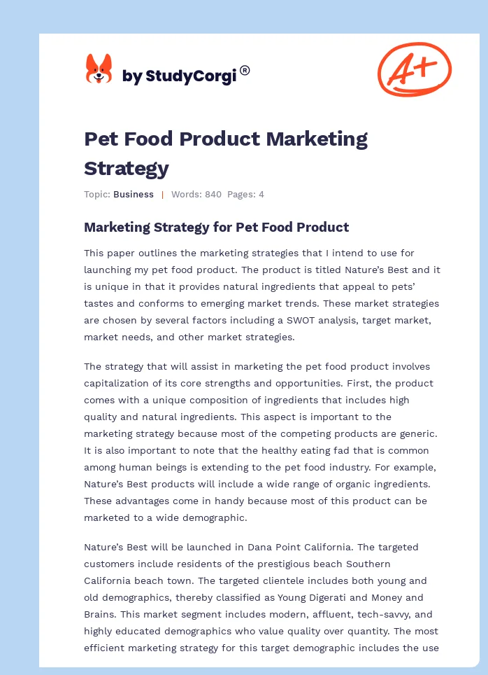 Pet Food Product Marketing Strategy. Page 1