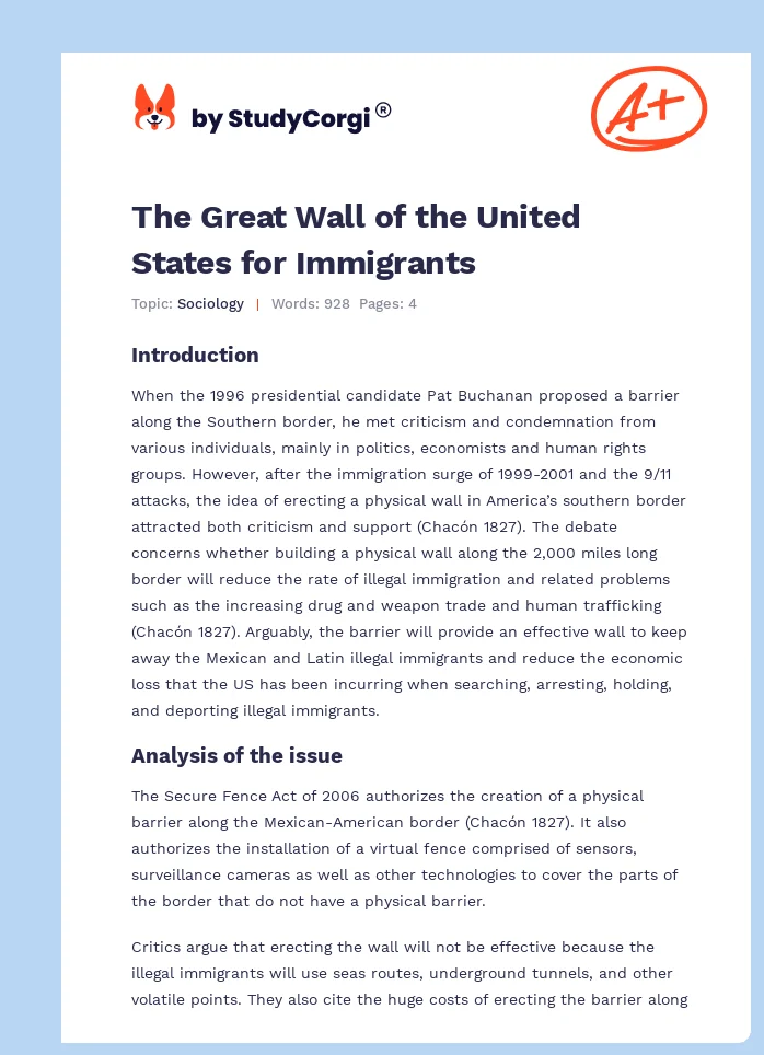 The Great Wall of the United States for Immigrants. Page 1