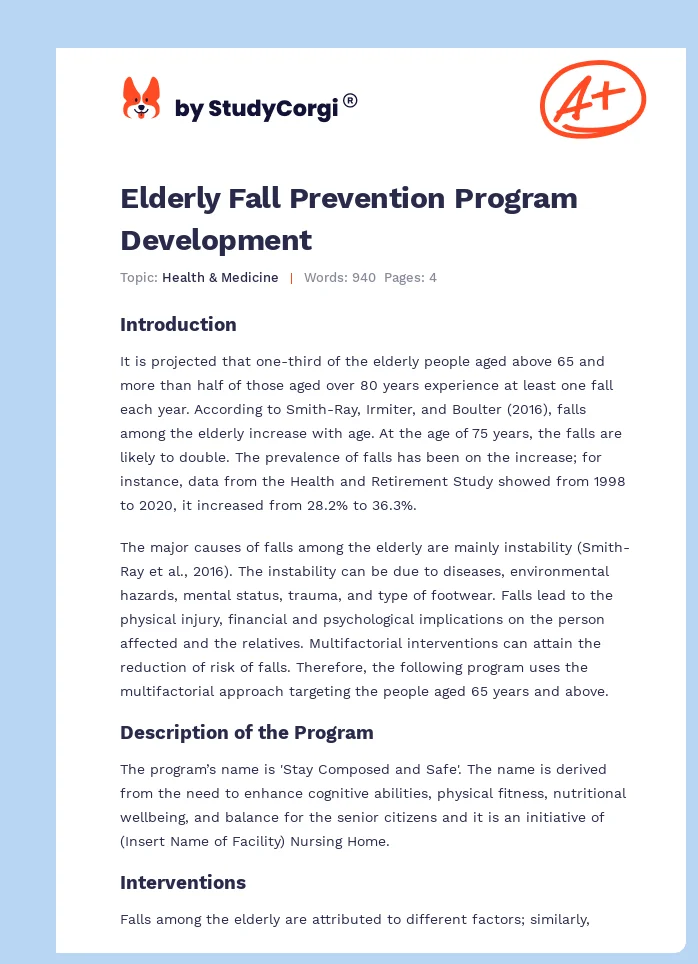 Elderly Fall Prevention Program Development. Page 1