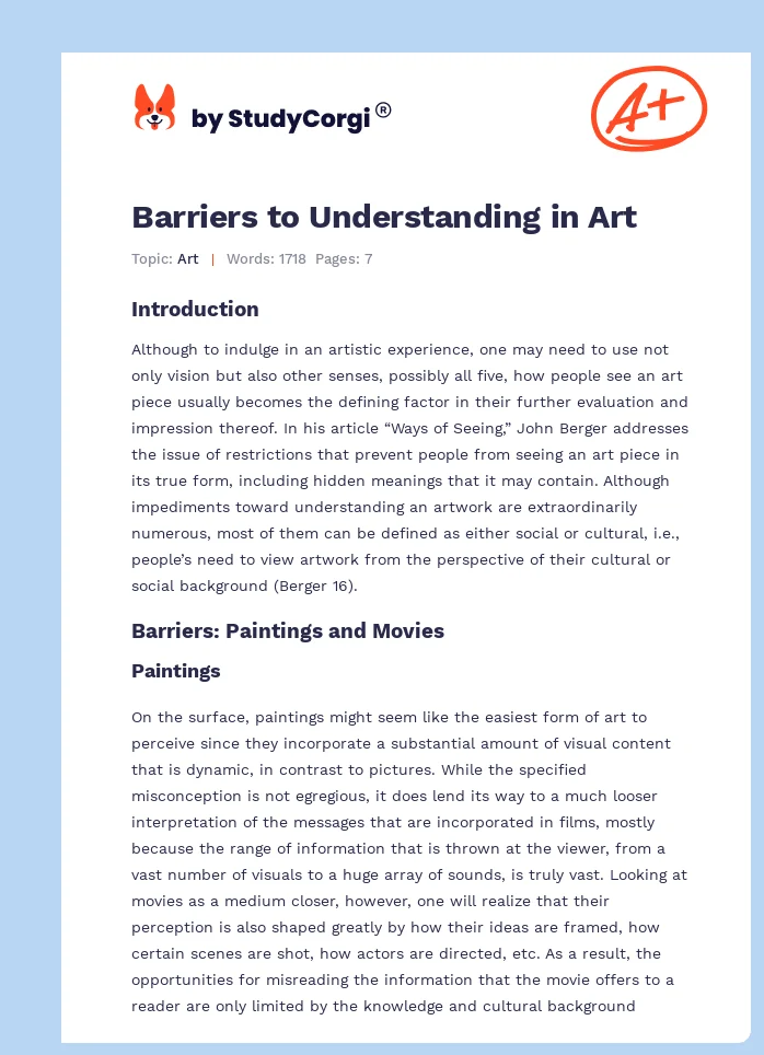 Barriers to Understanding in Art. Page 1