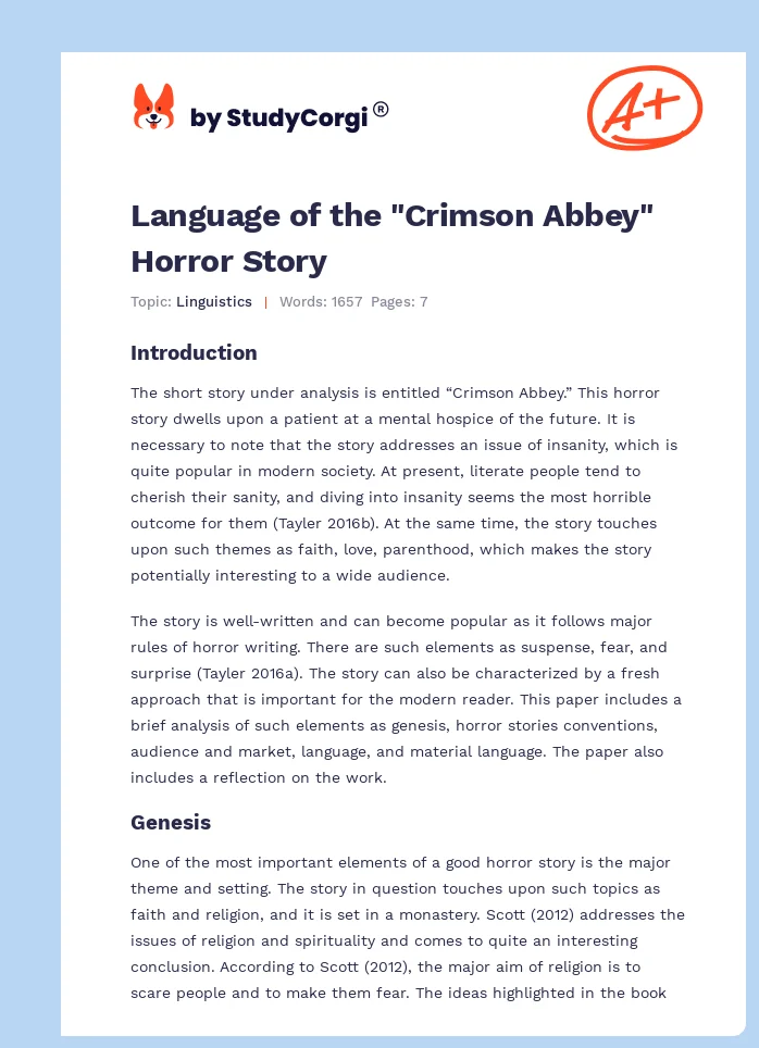 Language of the "Crimson Abbey" Horror Story. Page 1