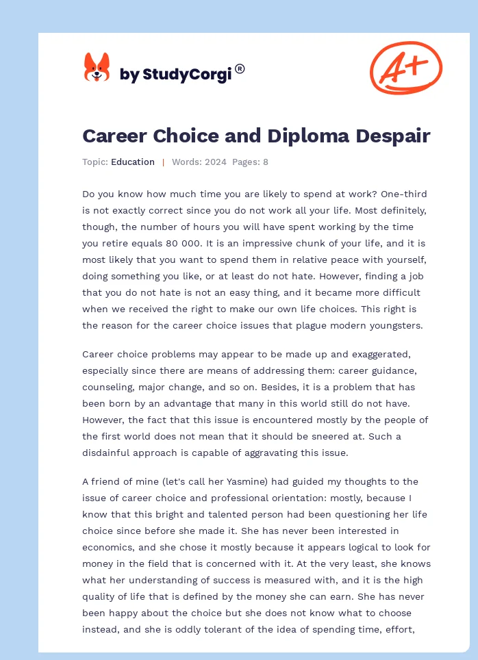Career Choice and Diploma Despair. Page 1