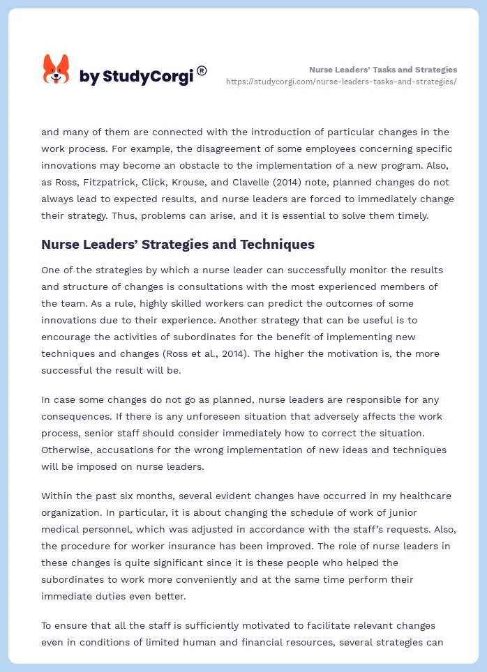 Nurse Leaders’ Tasks and Strategies. Page 2