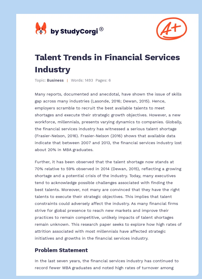 Talent Trends in Financial Services Industry. Page 1