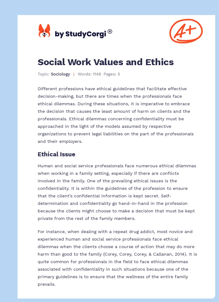 Social Work Values and Ethics. Page 1