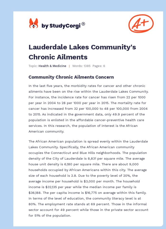Lauderdale Lakes Community's Chronic Ailments. Page 1