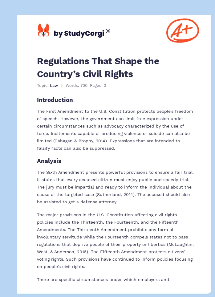 Regulations That Shape the Country’s Civil Rights. Page 1