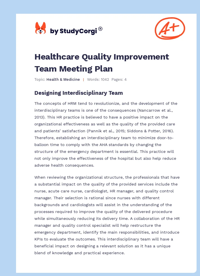 Healthcare Quality Improvement Team Meeting Plan. Page 1