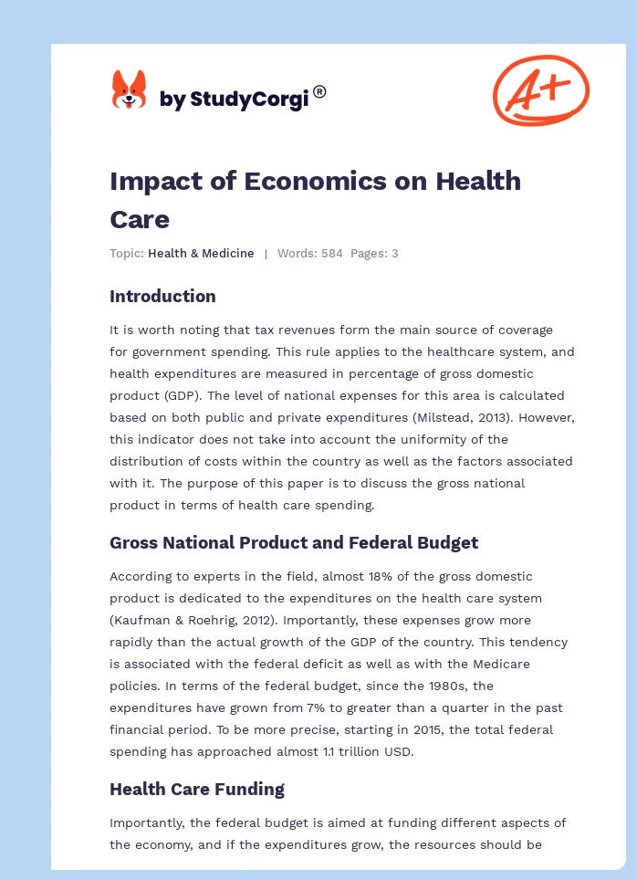 Impact of Economics on Health Care. Page 1