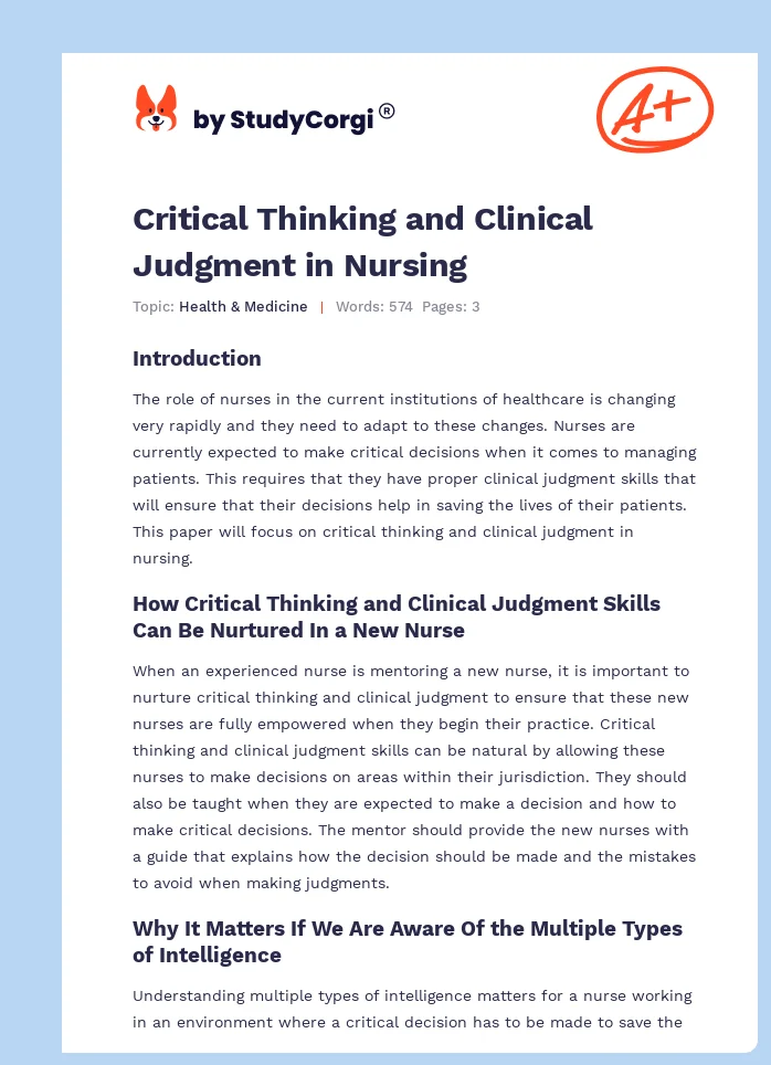 Critical Thinking and Clinical Judgment in Nursing. Page 1