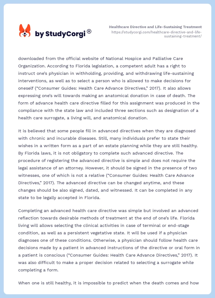 Healthcare Directive and Life-Sustaining Treatment. Page 2
