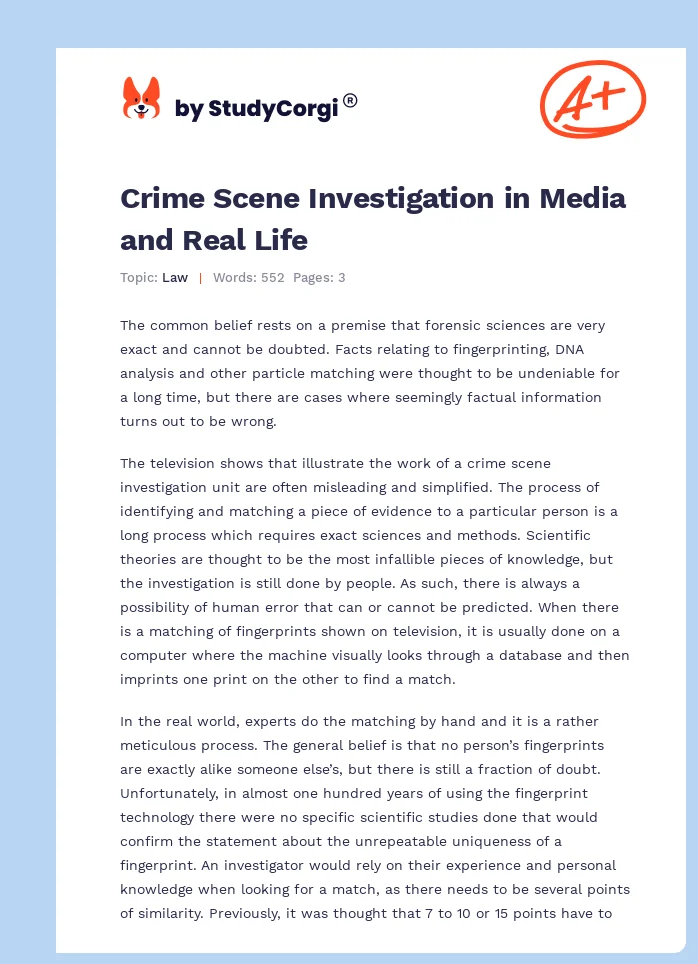 Crime Scene Investigation in Media and Real Life. Page 1