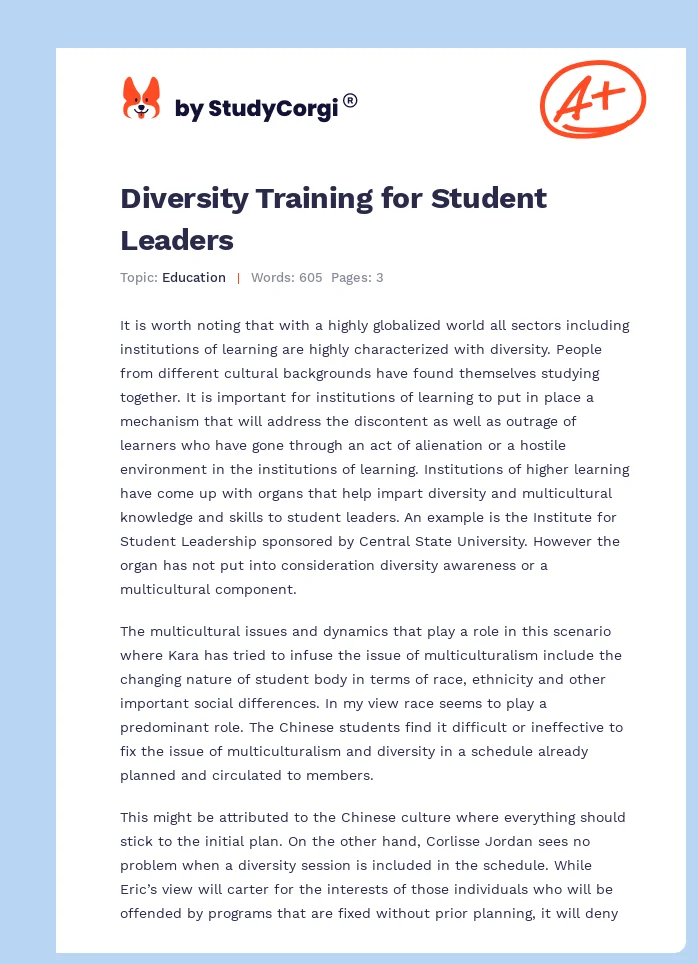 Diversity Training for Student Leaders. Page 1