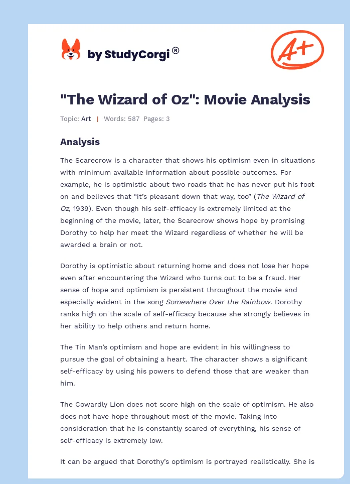 "The Wizard of Oz": Movie Analysis. Page 1