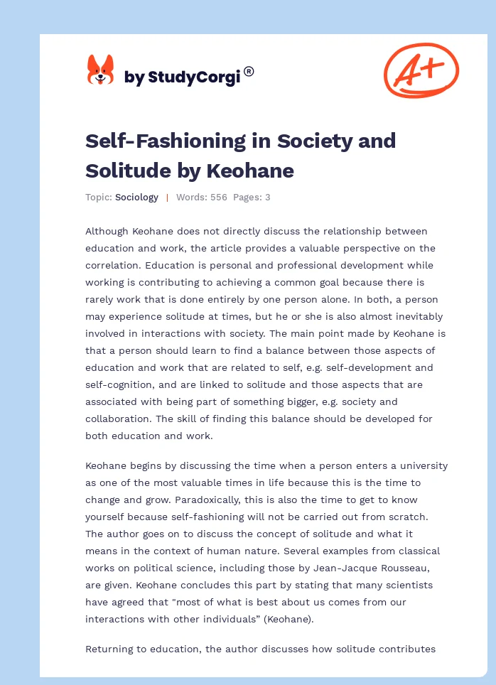 Self-Fashioning in Society and Solitude by Keohane. Page 1