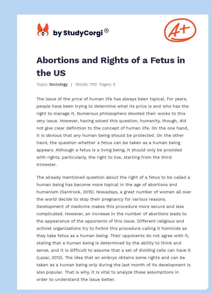 Abortions and Rights of a Fetus in the US. Page 1