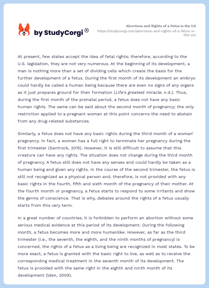 Abortions and Rights of a Fetus in the US. Page 2