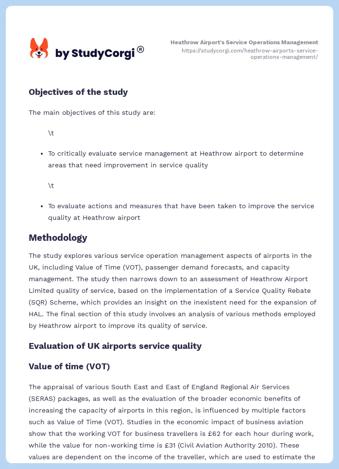 Heathrow Airport's Service Operations Management. Page 2
