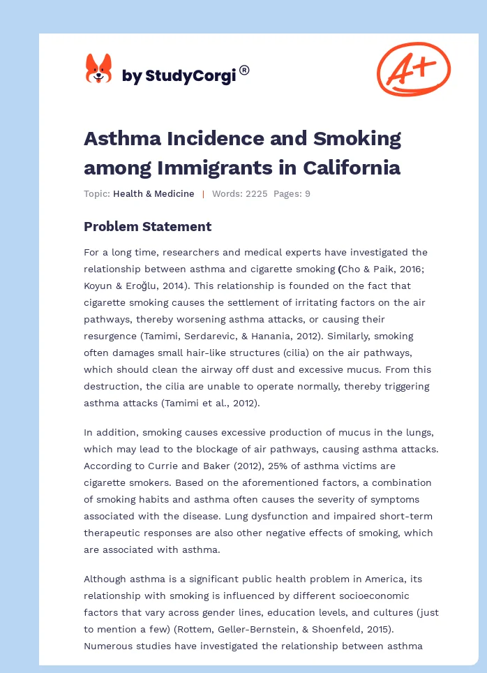 Asthma Incidence and Smoking among Immigrants in California. Page 1