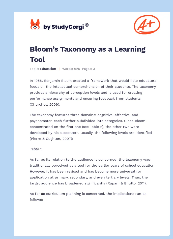Bloom’s Taxonomy as a Learning Tool. Page 1